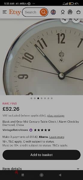منبه Black and Gray Mid Century Table Clock / Alarm Clock by Diamonda 2