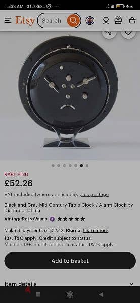 منبه Black and Gray Mid Century Table Clock / Alarm Clock by Diamonda 3