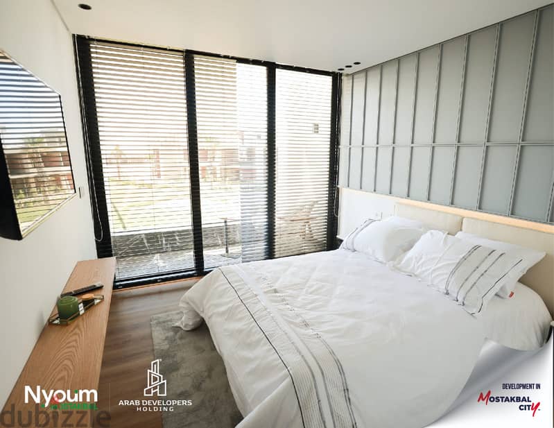 For a snapshot price, own an apartment with a garden, 63 sqm, behind Madinaty in Nyoum Mostakbal City 3
