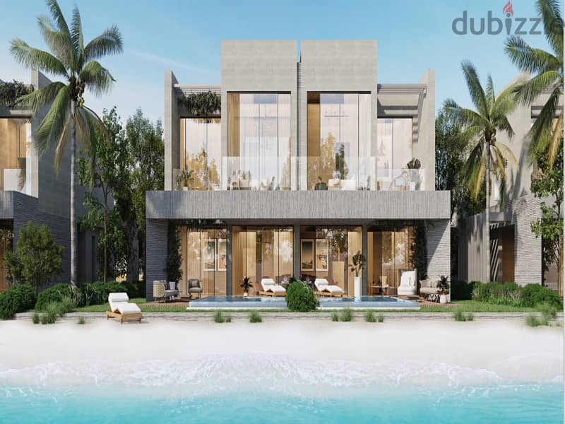 Own a first row chalet on the sea with a distinctive garden area of 89 meters in Ras Al-Hikma with a 10% down payment, fully finished - Azha North 1
