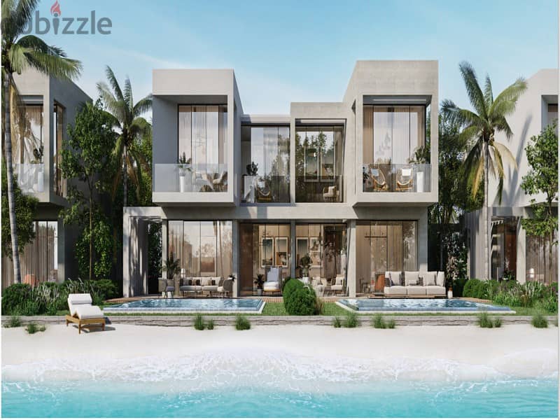 Own a first row chalet on the sea with a distinctive garden area of 89 meters in Ras Al-Hikma with a 10% down payment, fully finished - Azha North 4