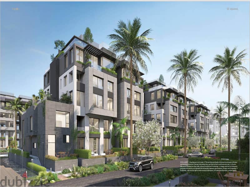 With only 5% down payment, an apartment with a garden of 155 meters in Trio Gardens Compound, with a 40% cash discount, with a view on the landscape 3