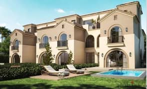 own with42% discount townhouse villa for sale in sarai new cairo , with long term installments plan (5bedrooms +nannys)prime location corner on lagoon