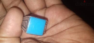 خاتم فضة 925 رجالي بس الحته الزرقاء داي بلاستيك. 10 جرام