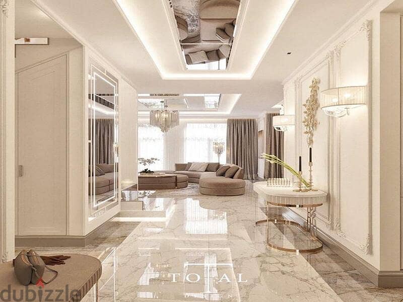 The lowest price in New Cairo, a very special, fully finished, super luxury apartment for sale, directly next to Madinaty 1