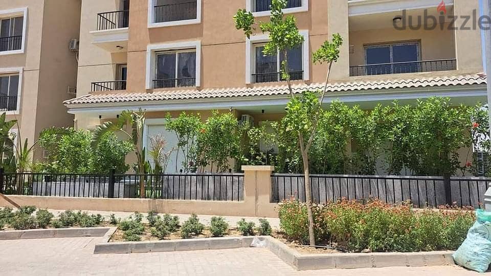 Ground floor apartment 111 sqm + garden 129 sqm, 42% discount in the Fifth Settlement, directly on the Suez Road, Sarai New Cairo Compound 10