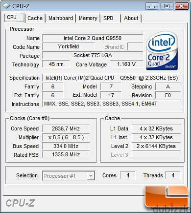 core 2 quad q9550 2.8Ghz 1
