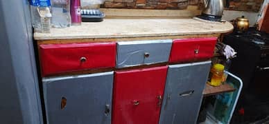 مطبخ خشب كامل قطعتين متجلد استيكر احمر ورصاصى لحماية الخشب
