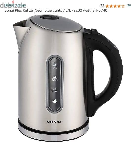 Sonai Plus Kettle ,Neon blue lights ,1.7L -2200 watt ,SH-3740 3