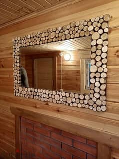 Hand made mirror made of Wooden branch chunks
