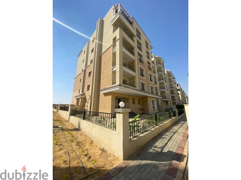 For sale, an apartment with a garden 165 sqm special location, ready to move, in Sarai compound Mostakbal City 2