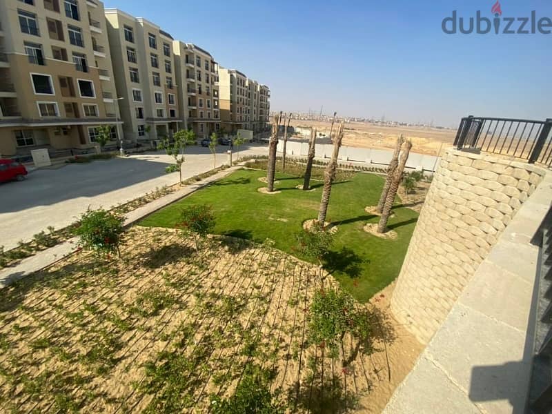 For sale, an apartment with a garden 165 sqm special location, ready to move, in Sarai compound Mostakbal City 4