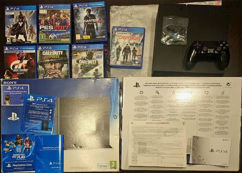 USED PS4 Fat 500 GB + 1  PRO Controller + 7 CD GAMES + NEW HEADSET 0