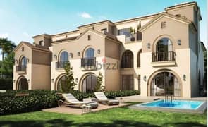 own with42% discount townhouse villa for sale in sarai new cairo , with long term installments plan (5bedrooms +nannys)prime location corner on lagoon 0