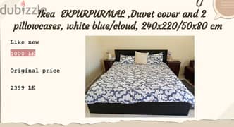 Ikea EKPURPURMAL ,Duvet cover and 2 pillowcases, white blue/cloud, 240
