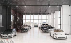 For sale an international location car showroom in Sheikh Zayed in front of Sphinx Airport near Beverly Hills and Allegria in installments