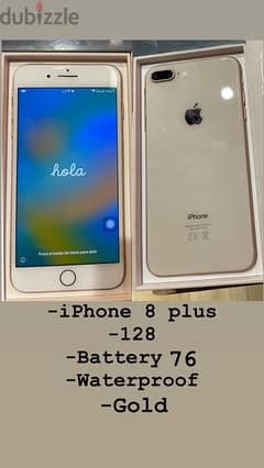 -iPhone 8 plus -128 -Battery 76 -Waterproof -Gold