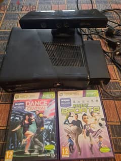 xbox 360 with hard 250gb and kinect and 2 CD games