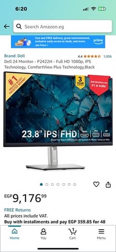 Dell 24 Monitor - P2422H - Full HD 1080p Technology, ComfortView black