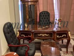 مكتب اداري - مكتب مدير - مكتب وزاري كلاسيك خشب زان احمر مطعم بالنحاس