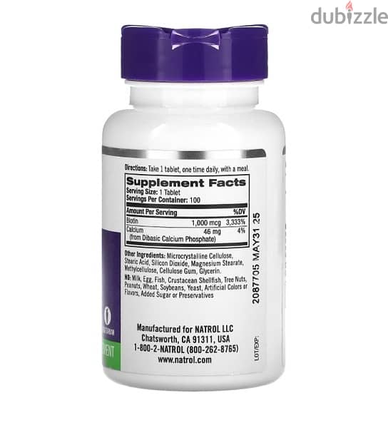 Biotin, 1,000 mcg, 100 Tablets 1