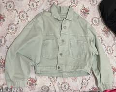 Mint green short jeans jacket