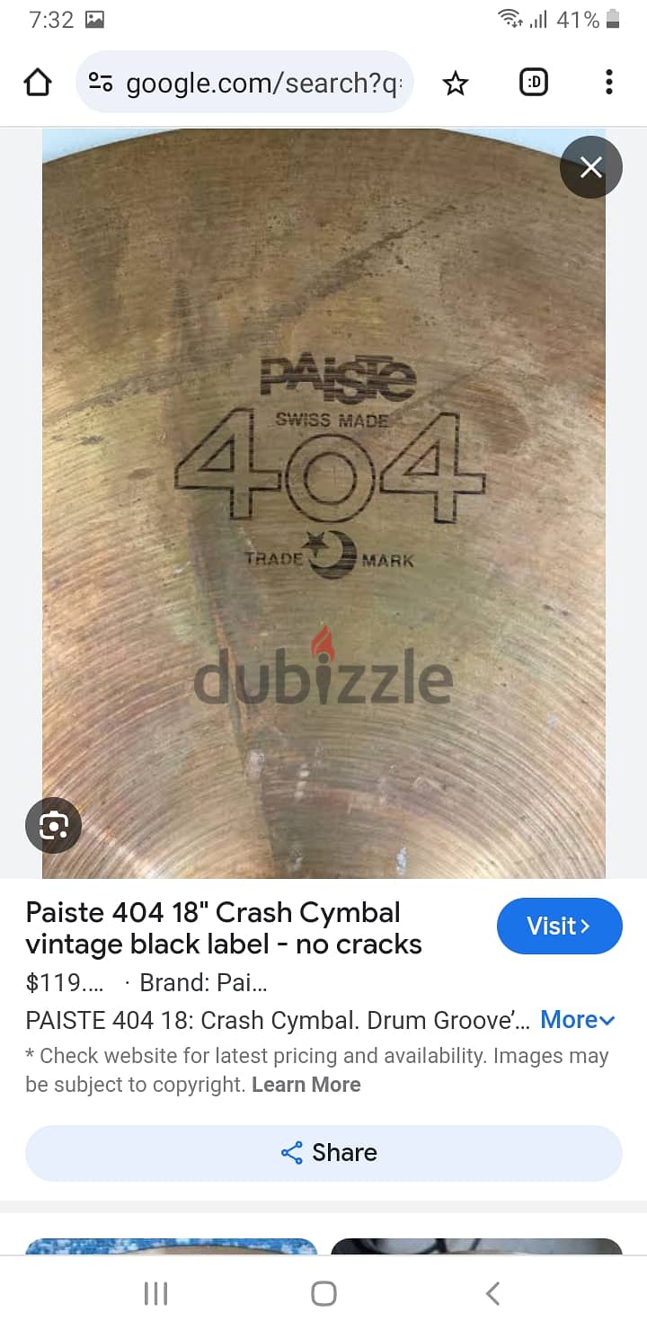 Vintage Paiste 404 crash 18 تحاس درامز 6