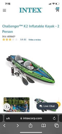 Intex Challenger K2 inflatable kayak, for 2 persons.