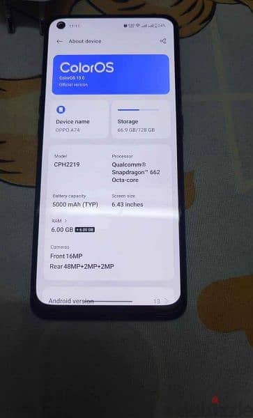موبايل Oppo A74 4G 6G Ram  ذاكرة 128 جيجا بالكرتونة وجميع المشتملات 3