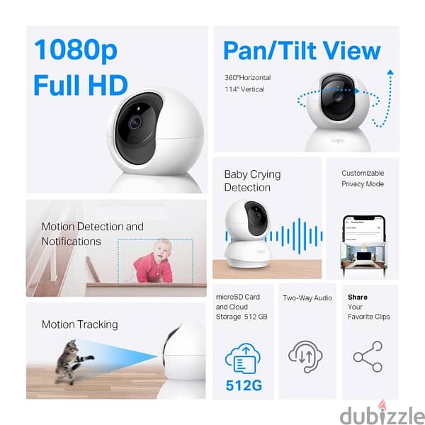Tapo c200 360-degree smart wi-fi pan and tilt camera, 1080 p - white 4