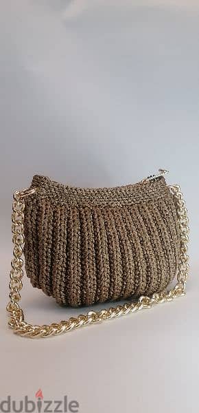 golden colored handmade crochet bag 3