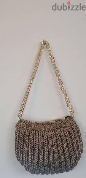golden colored handmade crochet bag 4