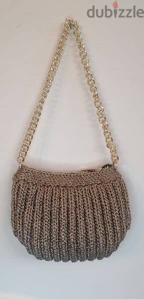 golden colored handmade crochet bag 5