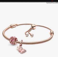 pandora 18k plated rose gold two charms and snake chain