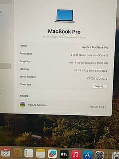 macbookpro 2020 (13.3inch) Core i5, 1tera ,ram 16