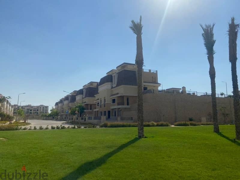 At the best price, villa for sale 295 sqm with garden ultra super lux ready to move in Sarai Al Mostakbal City Compound 4