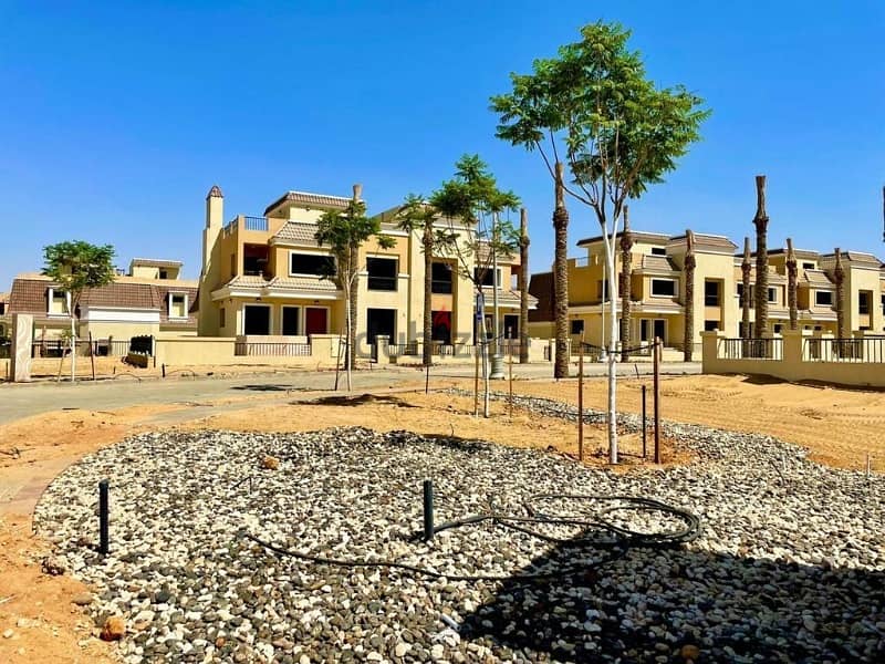 At the best price, villa for sale 295 sqm with garden ultra super lux ready to move in Sarai Al Mostakbal City Compound 5