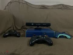 Xbox 360 500gb special edition blue console + kinect + 3 controllers +