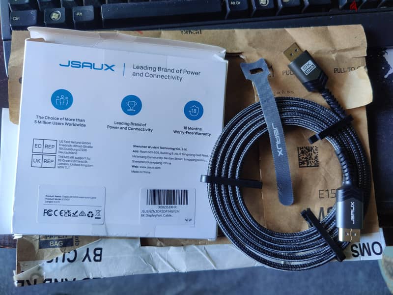 JSAUX 8K DisplayPort Cable 1.4, DP Cable 2M 2