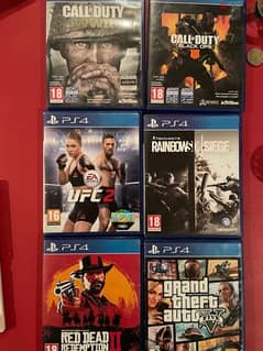 6 ps4 games rainbow , call of duty , gta , red dead redemption ,ufc