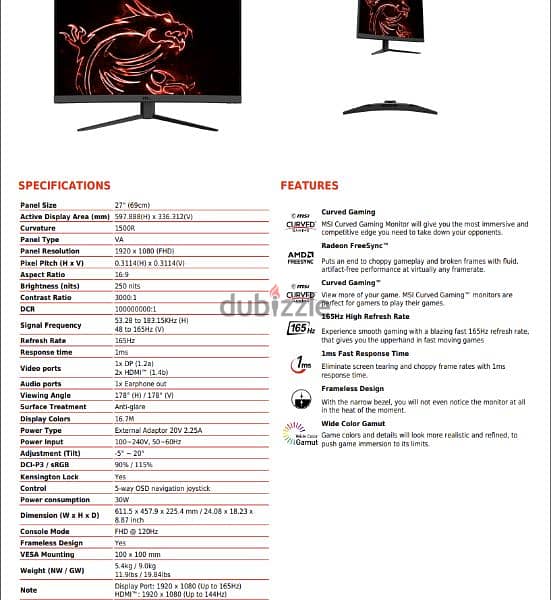 Curved Gaming Monitor MSI G27C4 FHD 7