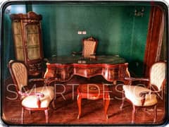 غرفة مكتب وزاري كلاسيك خشب زان احمر مطعم نحاس كراسي جلد كابوتوني