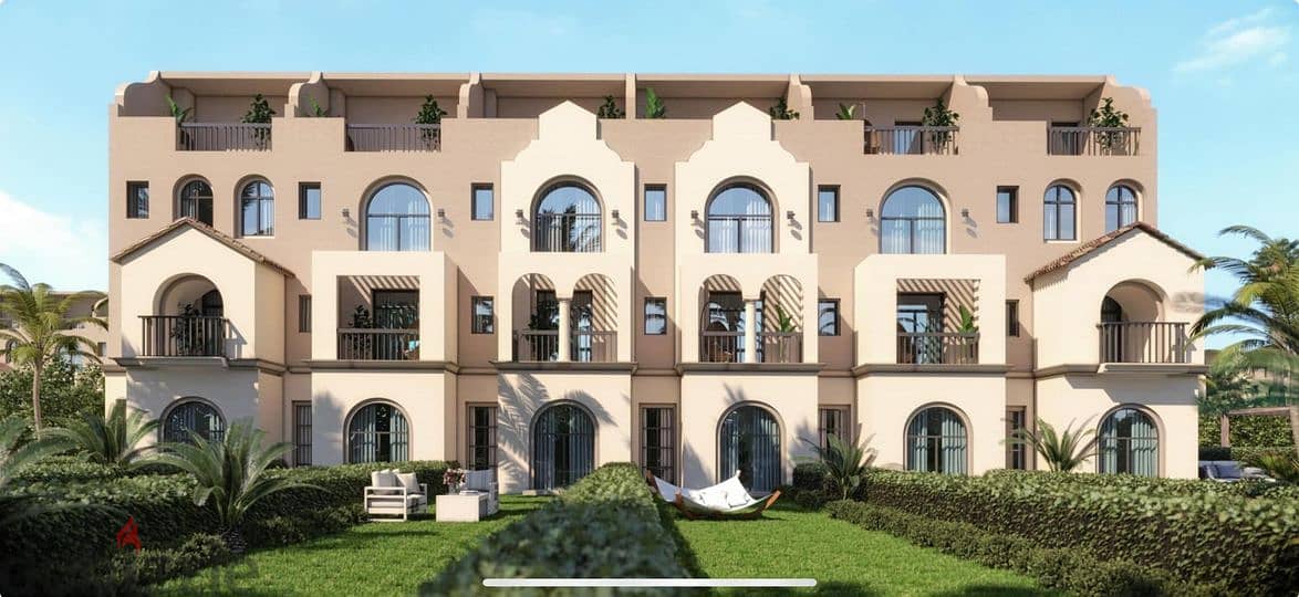 town house villa 5bedrooms for sale in sarai new cairo compound , near to madinaty ,overlooking on beautiful lagoon ,with long remaining installments 4