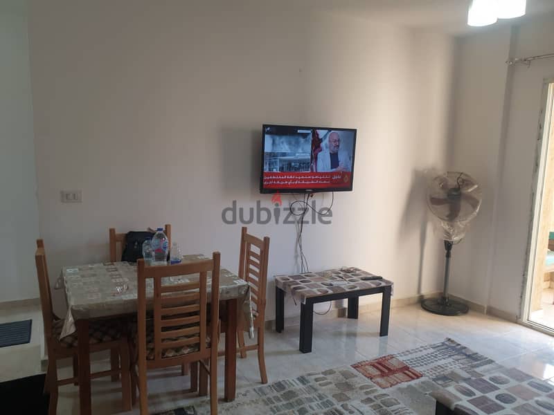 Furnished apartment for rent in Madinaty, 89 meters, in B6, a distinguished floor, with a wide garden view, next to services 3