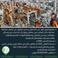 مصنع للبيع نشاط طباعة واحبار مساحة 7000م فى المنطقة الصناعية الاولى داخل الكتلة السكانية فى العاشر من رمضان به انشاءات على مساحة 7000م وكهرباء 1 ميجا