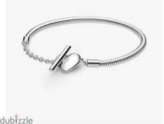 Heart T-Bar Snake Chain Silver Bracelet / pandora