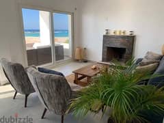 First row beach chalet, fully finished, super deluxe for sale in Marsa Bagoush, North Coast, next to Almaza Bay 0