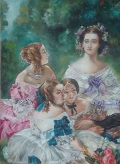 Victorian women oil painting Original