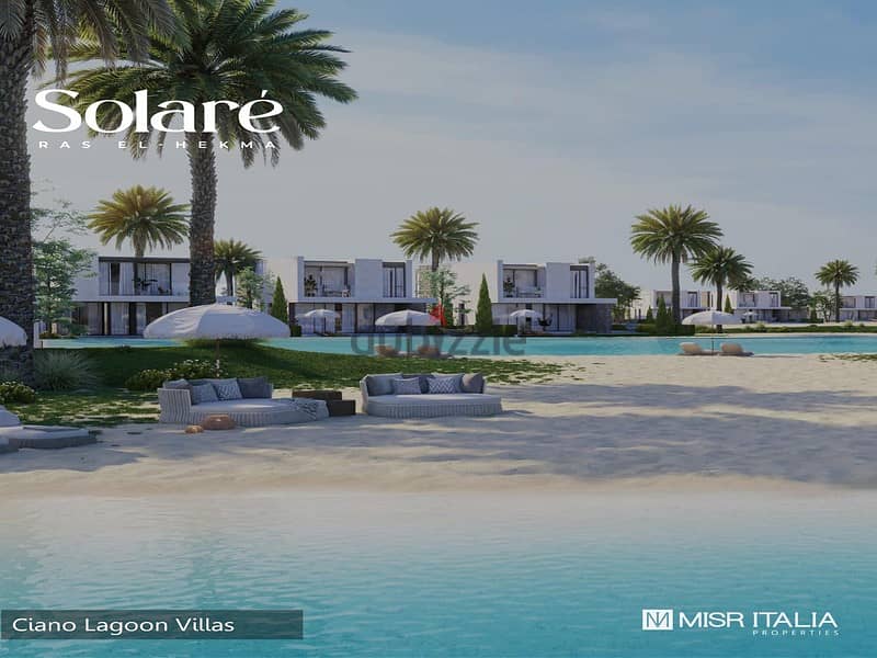 Two-room chalet for sale in the North Coast, Solari Village, Egypt, Italy, double view on the sea and the lagoon, fully finished, next to Mountain Vie 21