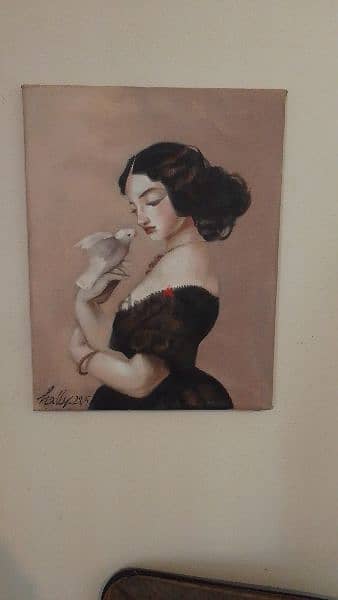 Woman holding a bird Oil painting 1